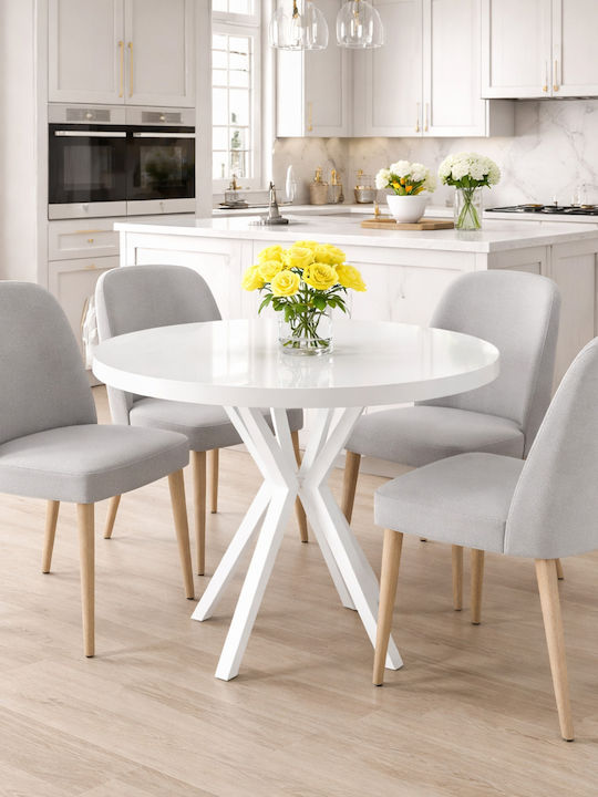 Round Kitchen Table Agnes White Glossy 90x90x73cm