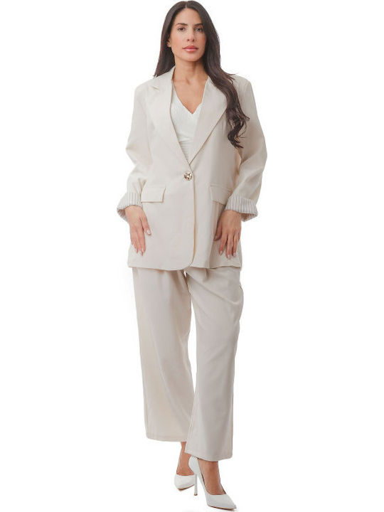 Set Bej Pantaloni Sacou