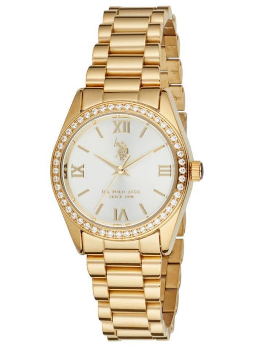 U.S. Polo Assn. Womens Watch Battery with Gold Metal Bracelet