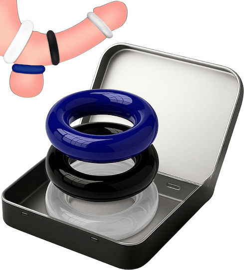 Smd Stay Hard Penis Rings Set Comfort Fit Δαχτυλίδια Στύσης Σιλικόνης Black Blue Transparent 3τμχ