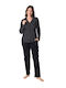 Pijamangel Winter Damen-Schlafanzug-Set Schwarz