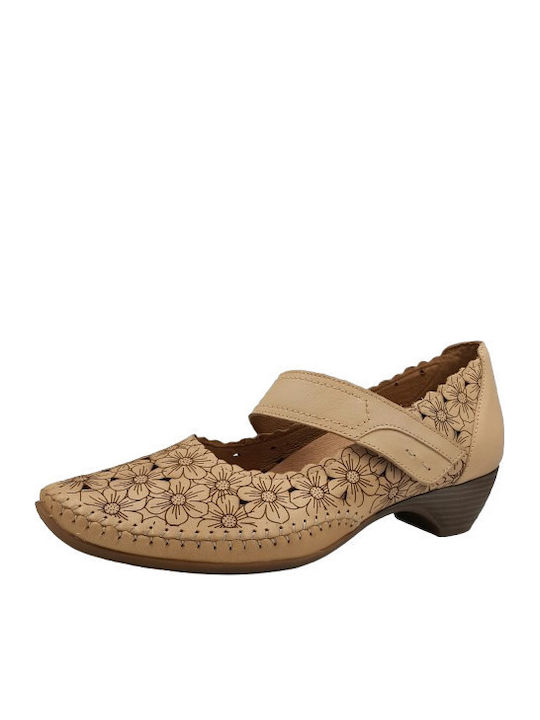 Leather Heels with Strap Beige