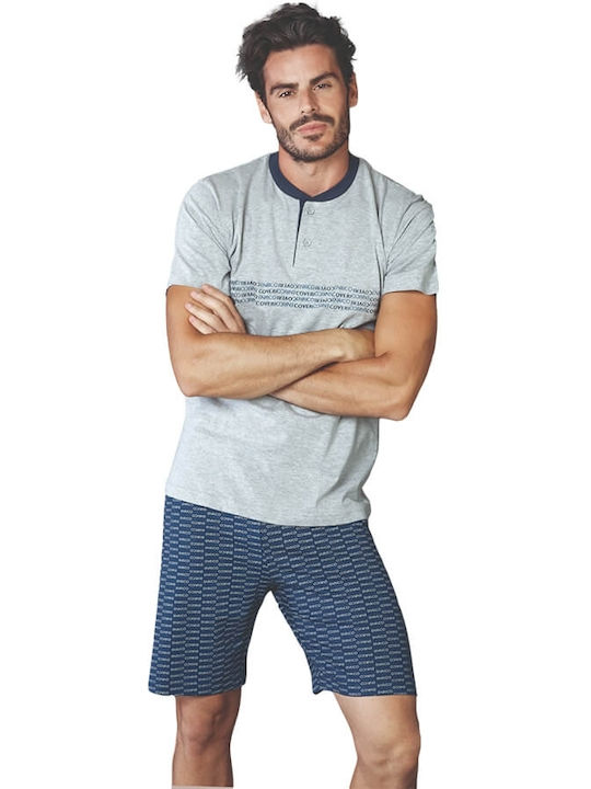 Enrico Coveri Sommer Herrenpyjama Bluse Grau Melange