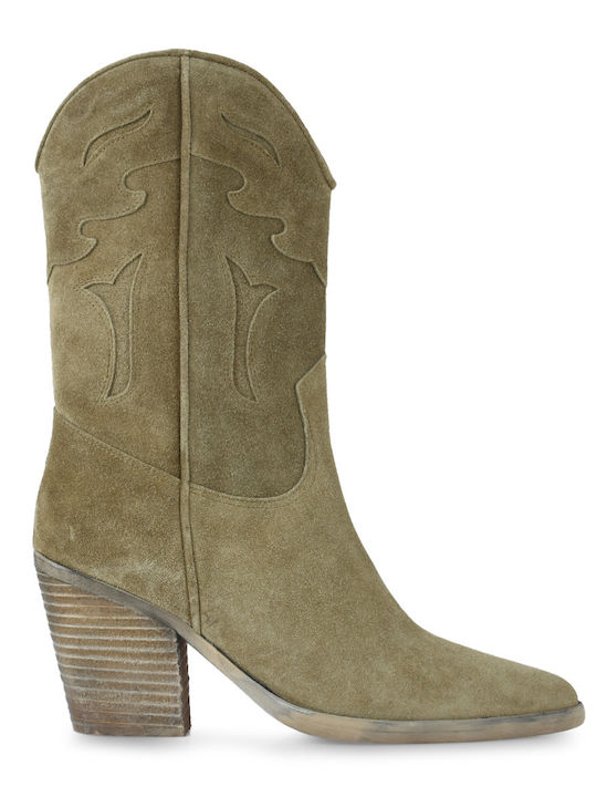 Suede Women's Boots with High Heel Brown