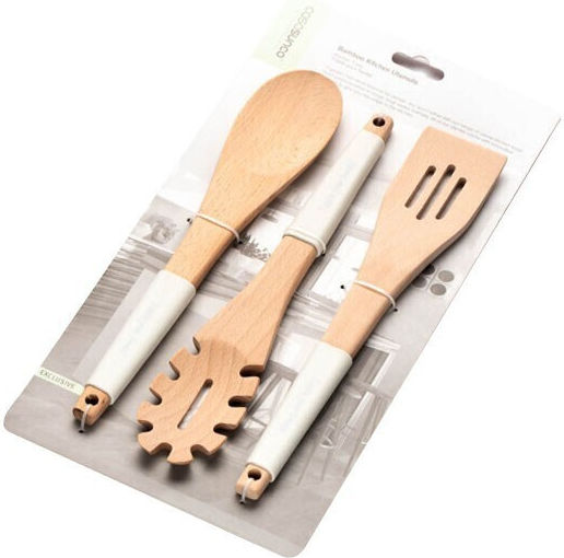 Wooden Cooking Utensil Set 3 Pieces White