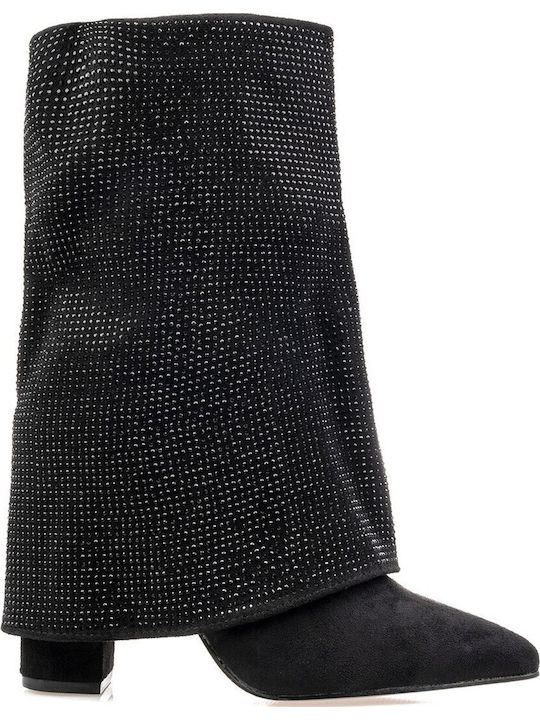 Suede Women's Boots with High Heel Black