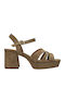Damen Sandalen Aus Stoff Braun