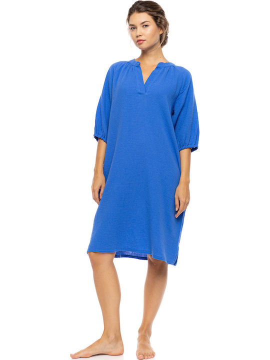 Pink Label Γυναικείο Καφτάνι Παραλίας Indigo Blue