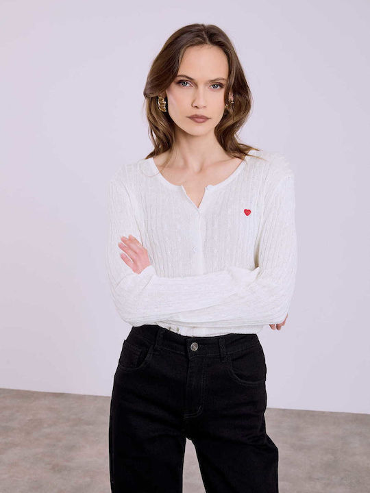 Celestino Women's Knitted Cardigan Heart Ecru