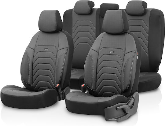 Set De Capace Auto 11 Buc Piele Sintetica Design Gri / Negru