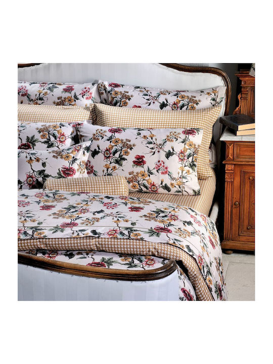Down Town Home Down Town Home Cotton Satin Duvet Cover Set Super King with 2 Pillowcases 245x235cm Flower S868 Beige Flower