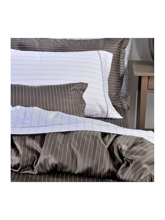 Down Town Home Set Cotton Duvet Cover 170x240cm Single with Pillowcase Pin Stripe S884 D.grey