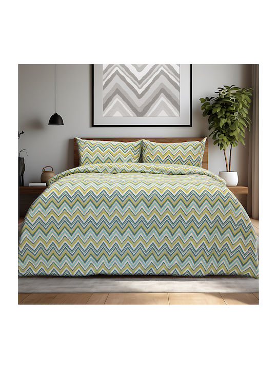 Lino Home Duvet Cover Set Double with 2 Pillowcases 225x245cm Flots Petrol Blue