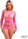 Yara Long Sleeve Fishnet Set Pink Fluor One Size