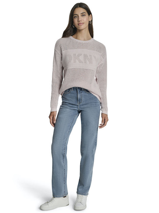 DKNY Logo Γυναικείο Μακρυμάνικο Πουλόβερ Ροζ
