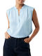 Women's Satin Sleeveless Top with V-Neck Light Blue