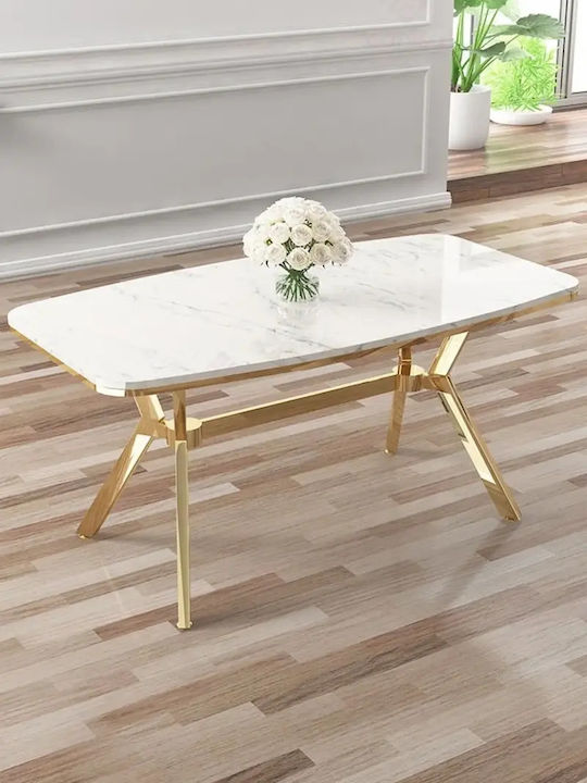 Dining Room Table White Marble With Gold Legs 6 Persons 160x90x75cm