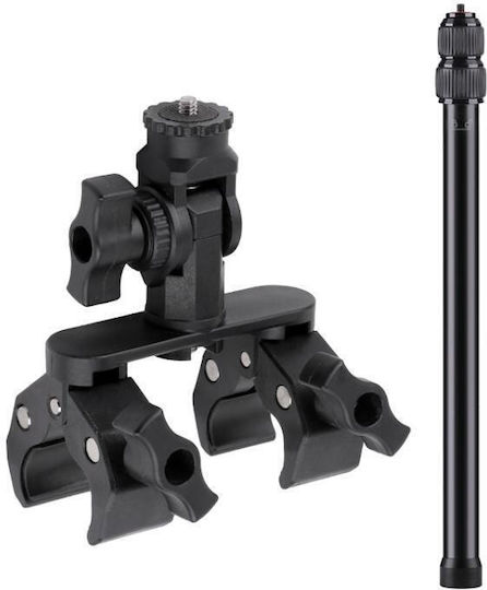 Universal Action Camera Τιμονιού Ποδηλάτου Διπλό Σφιγκτήρα Κάβουρα Ράβδο Επέκτασης Μαύρο