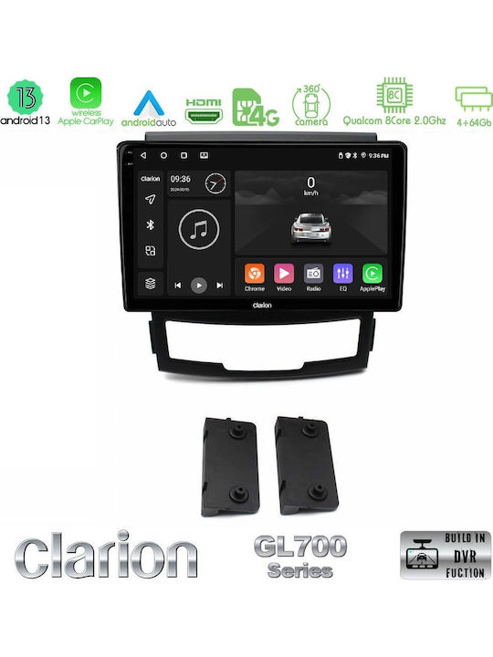 Clarion Car Audio System for Ssangyong Korando 2010-2014 (Bluetooth/USB/WiFi/GPS/Apple CarPlay/Android Auto) with 9" Touch Screen