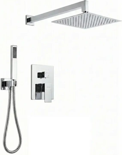 Acquanet Built-in Shower Mixer Set & Head for Shower 2 Exits Silver