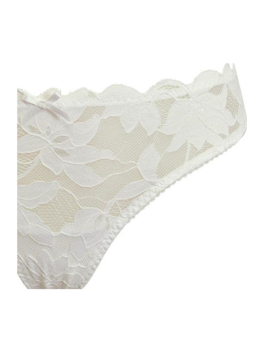 High Waist Women's String with Lace White