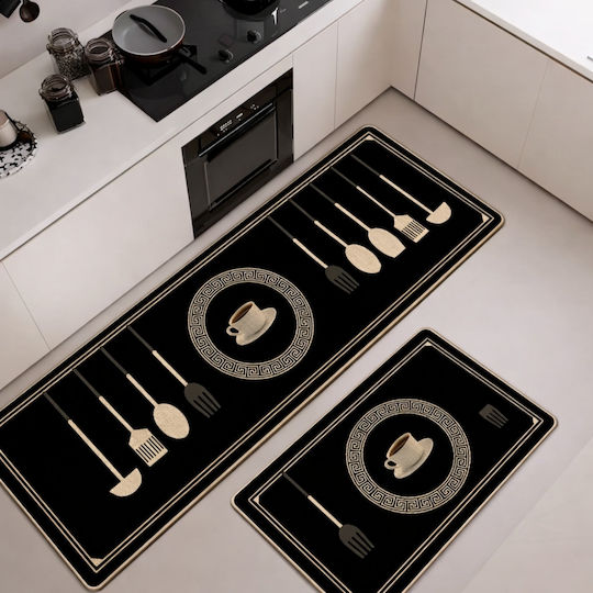 My Home Luxury Kitchen Runner Mat with Non-Slip Backing Black 60x180cm
