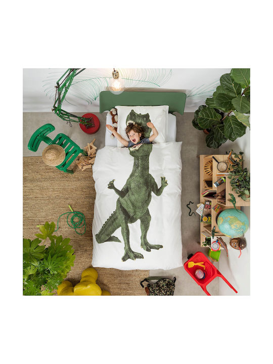 Snurk Set Kids Duvet Cover Single with Pillowcase Cotton Green 160x220cm
