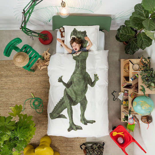 Snurk Set Kids Duvet Cover Single with Pillowcase Cotton Green 160x220cm