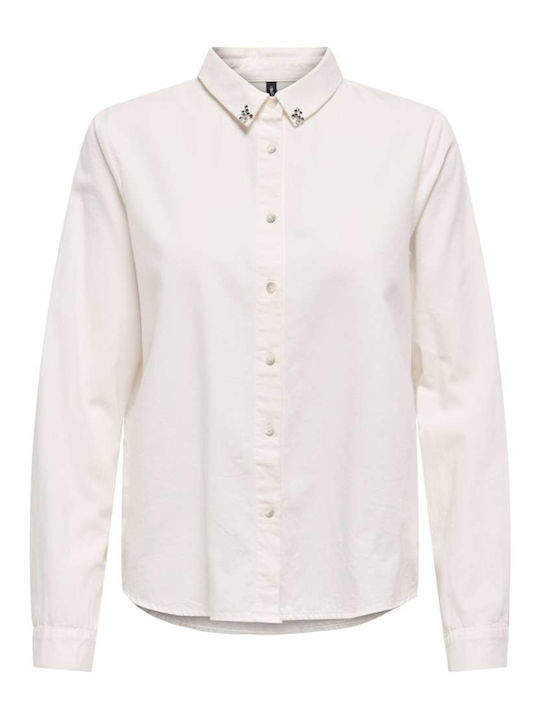 Only Long Sleeve Women's Cotton Shirt White Mon...