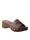 Leather Mules With Heel In Brown Colour 13033004 Brown