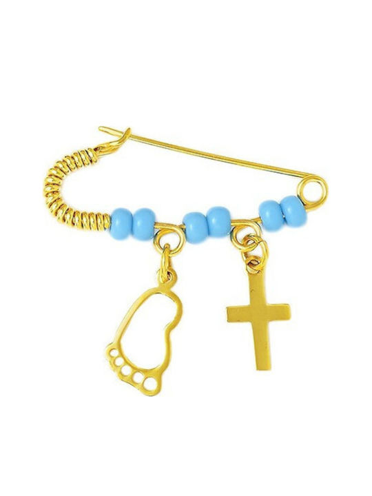 Kinder Sicherheitsnadel-Anhänger aus 9K Gold mit Kreuz