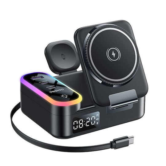 Yesido Charging Base with USB-A Port and 2 USB-C Ports and USB-C Cable 65W in Black Color (DS38)
