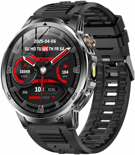 Microwear AK95 Smartwatch cu Pulsometru (Silicon Negru)