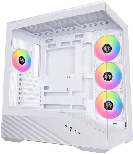 Lian Li Vector V100 Gaming Midi Tower Computer Case with Side Window and ARGB Lighting White