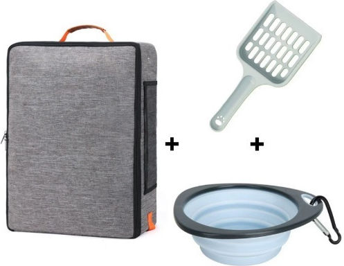 Denik Pets Set Katzenklo-Behälter-Schaufel Reise Grau 40*50cm