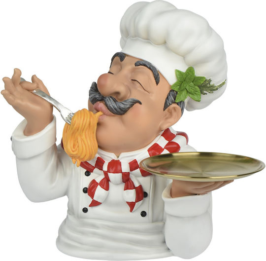 Decorative Figure Chef Tray Polyresin White-Red 34x37 Cm