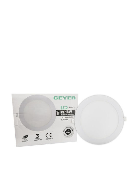 Geyer Χωνευτό LED Panel 18W με Θερμό Λευκό Φως 3000K