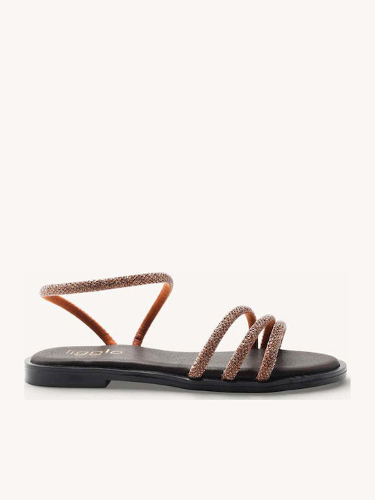Καφέ Made In Greece Σανδάλια Τριπλά Λουράκια Στρας