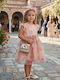 Girls Sleeveless Tulle Floral Dress Set with Accessories Salmon