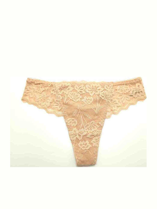Hana Chilot String cu Dantelă Bej