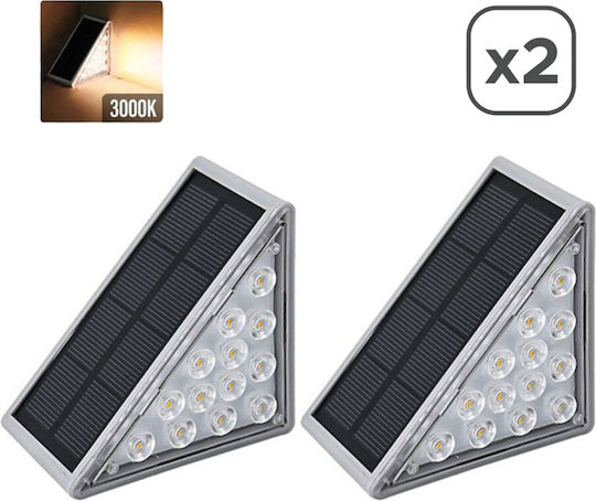 Κήπου Σετ 2 Επιτοίχια Ηλιακά Φωτιστικά 0.39W 100lm Θερμό Λευκό 3000K με Φωτοκύτταρο 14x10x6εκ.