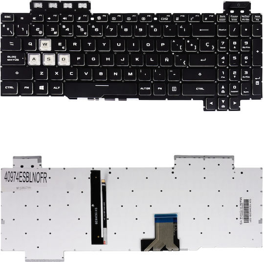 Tastatură Spaniolă Pentru Laptop Asus Tuf Gaming Fx504 Fx505 Fx705 Fx80 Fx505dy Fx505gt Fx86 Fx95 Fx505dt Fx505gu Fx505a Fx80g Fx80ge Aebkl403010 Es Fără Cadru Retroiluminată Neagră Cod 40974esblnofr