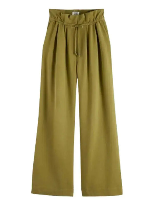 Damen Hochgeschnittene Pantaloons in Papiertüte Passform Grün Moss