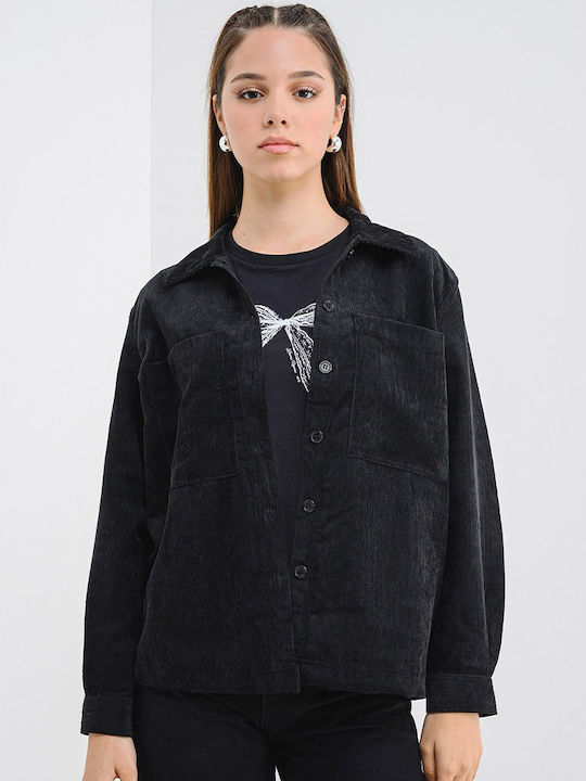 Long Sleeve Women's Denim Shirt Black