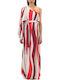 Summer Maxi Evening Satin Dress Ecru- Red- Bordeaux