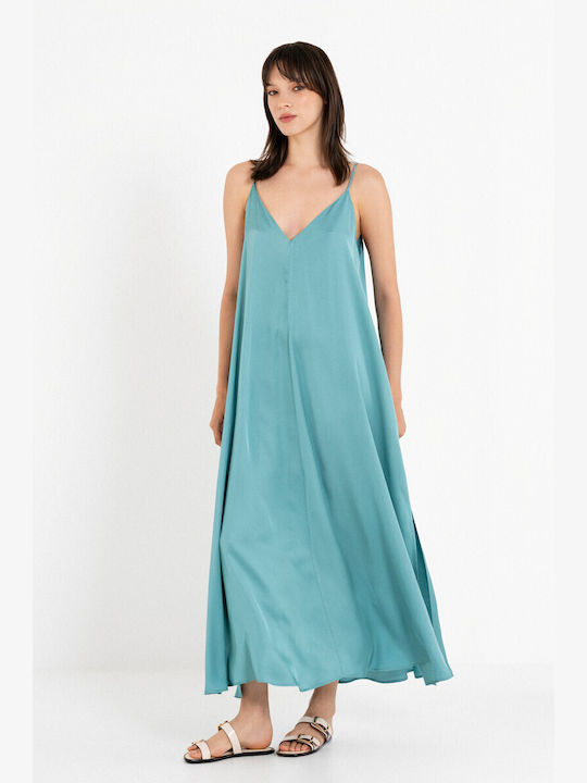 Summer Maxi Evening Slip Dress Satin Open Back Teal