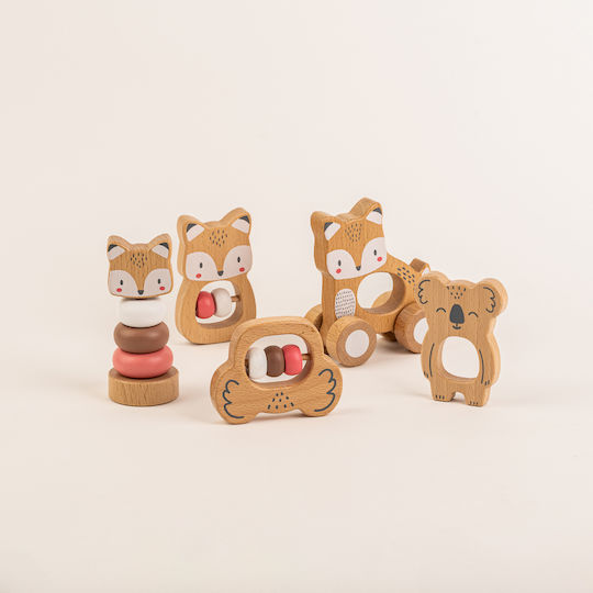 Set Din Lemn Jucării De Dentiție Pentru Bebeluși – Vulpe Koala – Roz