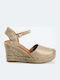 Damenplattformen Goldene Espadrilles Wildleder Metallisches Gewebe
