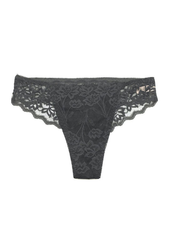 Hana Chilot String cu Dantelă Negru