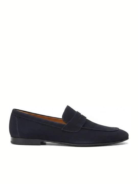 Leather Men's Moccasins In Blue Color